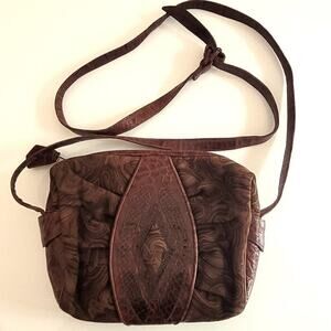 Vintage Sharif Crossbody Brown Suede and Leather Reptile Mixed Media Bag